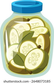 Canned zucchini in jar vector illustration