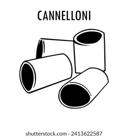 Cannelloni doodle food illustration. Hand drawn graphic print of Canneroni type of pasta. Vector line art element of Italian cuisine