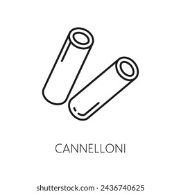 Cannelloni rolls of pasta stuffed with meat or vegetables isolated outline icon. Vector canneroni cannaroni, cannoli crusetti raw canelons