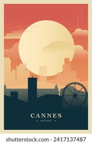 Cannes city brutalism poster with abstract skyline, cityscape retro vector illustration. France, French Riviera town travel front cover, brochure, flyer, leaflet, business presentation template image