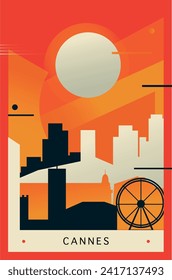 Cannes city brutalism poster with abstract skyline, cityscape retro vector illustration. France, French Riviera town travel front cover, brochure, flyer, leaflet, business presentation template image