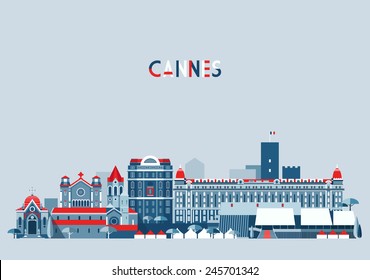 Cannes (France) city skyline vector background. Flat trendy illustration.