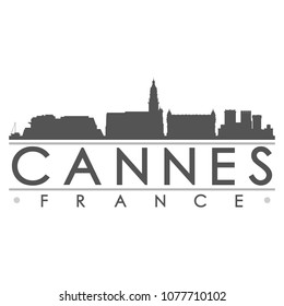 Cannes France Skyline Silhouette Design City Vector Art Famous Buildings.