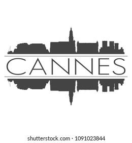 Cannes France Skyline Vector Art Mirror Silhouette Emblematic Buildings