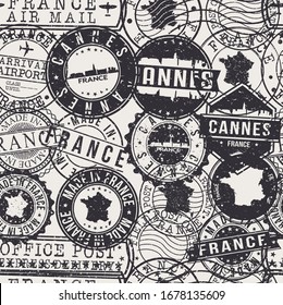 Cannes, France Stamps Background. A City Stamp Vector Art. Set of Postal Passport Travel. Design Set Pattern.