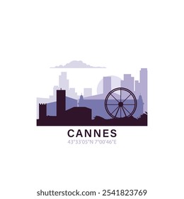 Cannes logo with skyline, cityscape retro vector icon. France city horizon, facade, travel logotype