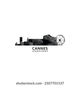 Cannes panorama, vector badge, skyline logo and icon. France city horizon logotype with landmarks and building silhouettes. Isolated foggy abstract gradient graphic