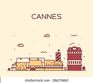 Cannes skyline, detailed silhouette. Trendy vector illustration, linear style.