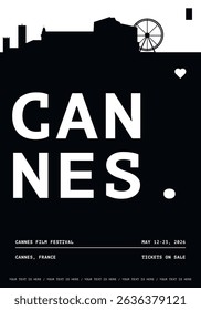 Cannes typography minimalist vector poster for national event, film festival, independence day, holiday layout. Brochure, leaflet, flyer, presentation image template for France city