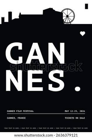 Cannes typography minimalist vector poster for national event, film festival, independence day, holiday layout. Brochure, leaflet, flyer, presentation image template for France city
