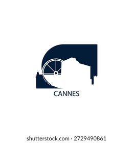 Cannes vector icon with skyline, panoramic view, outlook shape. France city landmarks logo concept. Flat isolated graphic, badge