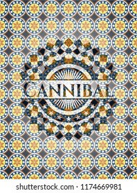 Cannibal arabesque style emblem. arabic decoration.