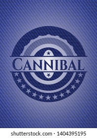 Cannibal badge with denim texture. Vector Illustration. Detailed.