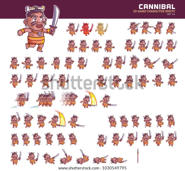 Cannibal Cartoon Game Character Animation Sprite Stock-vektor