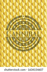 Cannibal golden badge or emblem. Scales pattern. Vector Illustration. Detailed.