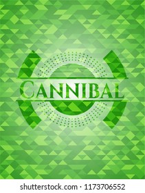 Cannibal green emblem with mosaic ecological style background