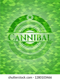 Cannibal green emblem with mosaic ecological style background