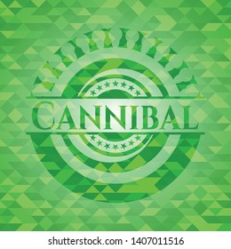 Cannibal green emblem with triangle mosaic background. Vector Illustration. Detailed.