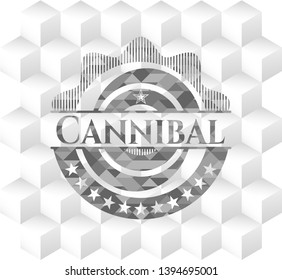 Cannibal grey emblem with geometric cube white background