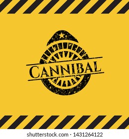 Cannibal grunge black emblem with yellow background, warning sign. Vector Illustration. Detailed.