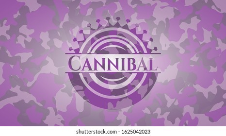 Cannibal pink and purple camo emblem. Vector Illustration. Detailed.