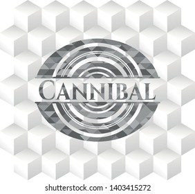 Cannibal retro style grey emblem with geometric cube white background