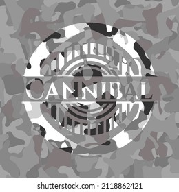 Caníbal escrito sobre una textura de camo gris 