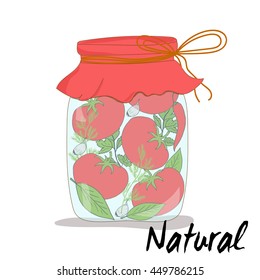 Canning tomatoes. Preserved vegetables. Vector illustration.