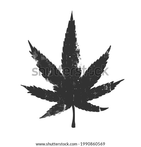 Cannnabis leave with grunge effect isolated on white.Vector illustration.
