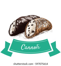 Cannoli colorful illustration. Vector illustration of Italian cuisine.