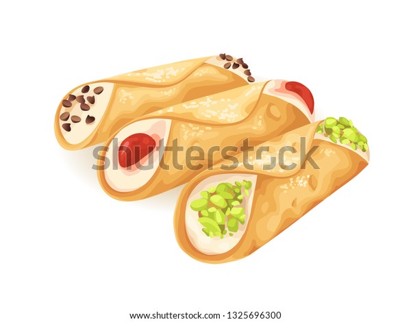 Cannoli Dessert Different Fillings Isolated On Stock Vector Royalty