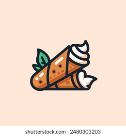 cannoli filled with sweet ricotta cream kawaii illustration isolated on a solid background