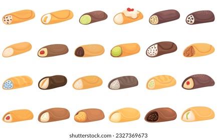 Cannoli icons set cartoon vector. Cream food. Cake cheese