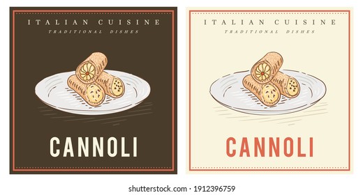 Cannoli italian pastry dessert vintage illustration