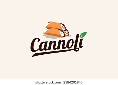 cannoli logo with a combination of cannoli, basil leaf, and beautiful lettering for restaurants, cafes, food trucks, etc.