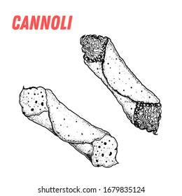 Cannoli sketch. Italian dessert vector illustration. Italian sweet hand drawn sketch.  Vintage design template.