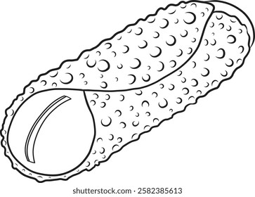 Cannoli traditional italian sweet vector illustration in sketch style. Hand drawn black and white line art classic mediterranean treat in the form of a tube.