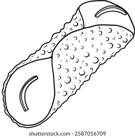 Cannoli traditional italian sweet vector illustration in sketch style. Hand drawn black and white line art classic mediterranean treat in the form of a tube.