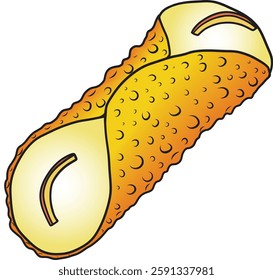 Cannoli traditional italian sweet vector illustration in sketch style. Hand drawn color line art of classic mediterranean treat in tube shape.