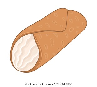 Cannoli - traditional sweet italian (sicilian) pastry with creamy filling. Italian cuisine. Vector hand drawn illustration.