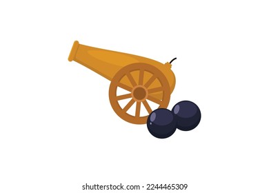 Vector de icono de cañón y munición aislado en fondo blanco. Logo militar de Cannonball