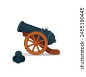 Cannon. Ancient cannon isolated on white background. Vintage cannon illustration. Part of set.