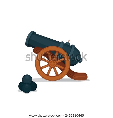 Cannon. Ancient cannon isolated on white background. Vintage cannon illustration. Part of set.