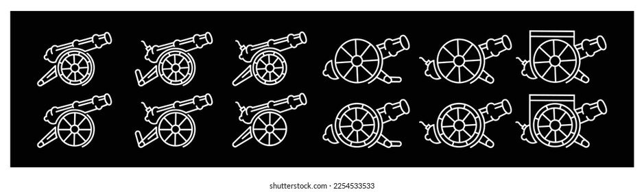 diseño del logotipo de artillería de cañón icono vector,vector del símbolo del cañón del museo,iconos para el diseño en fondo negro