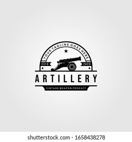 cannon artillery logo vintage illustration design, cannon badge concept Premium Vector