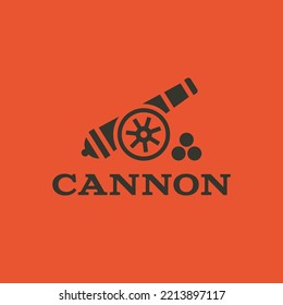 Cannon With Ball Icon Vector Isolated. Cannon Logo With Cannonballs, Weapon. Cannonball Military Symbol.