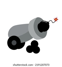 Cannon And Balls On White Background