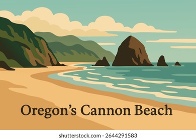 Cannon Beach in Oregon, where dramatic cliffs meet the Pacific Ocean at sunset, offering a stunning view of the rugged coastline and peaceful beach atmosphere.