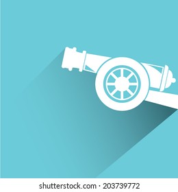 cannon, blue background, flat and shadow theme