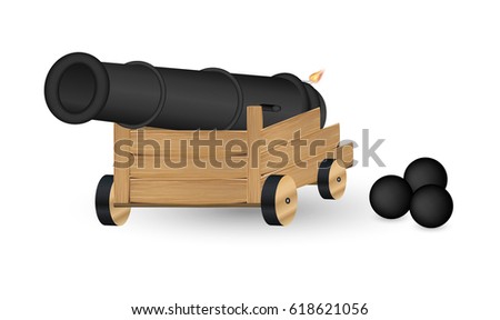 cannon with a cannonball on a white background